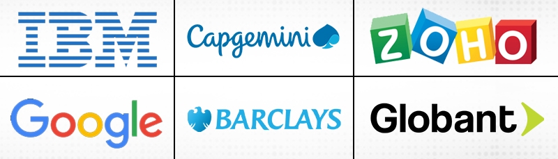 IBM, Capgemini, Zoho, Google, Barclays, Globant