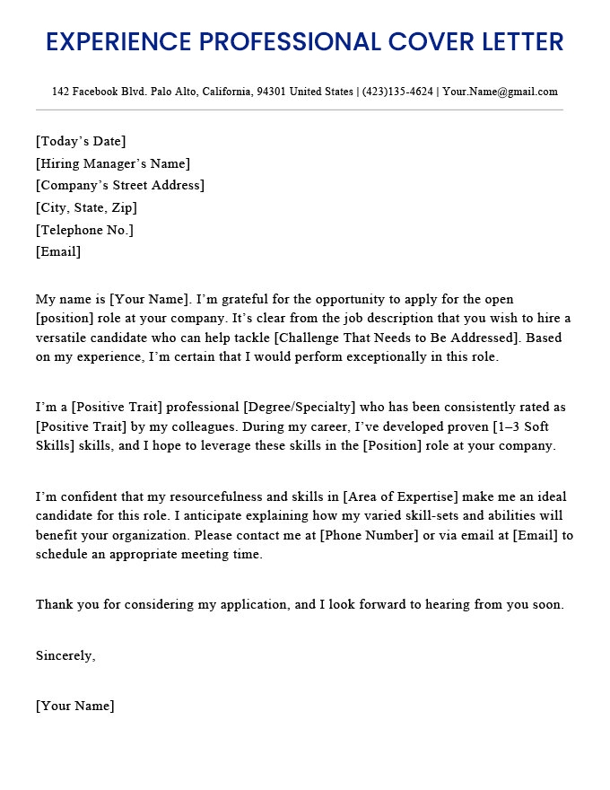 Experienced Professional Cover Letter