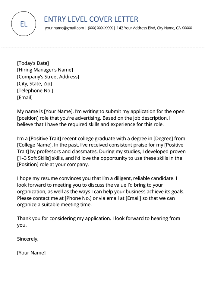 Entry Level Cover Letter