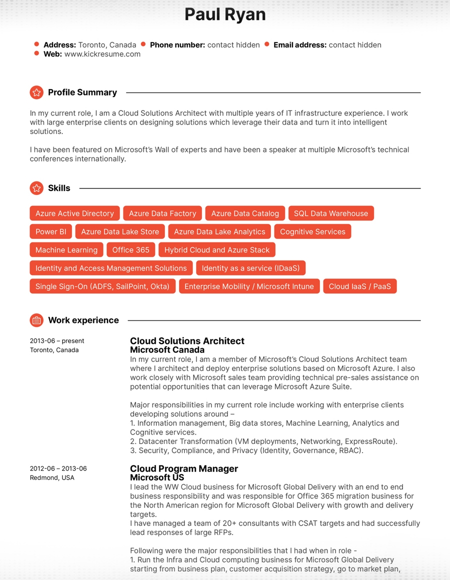 Azure developer resume sample